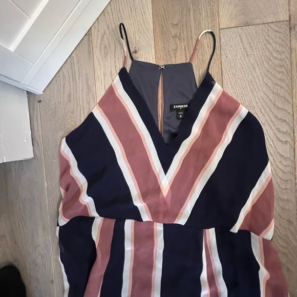 Nwot Striped (Navy, White, Pink) Drop Waist V-Neck Express Maxi Dress, Medium - Picture 5 of 8